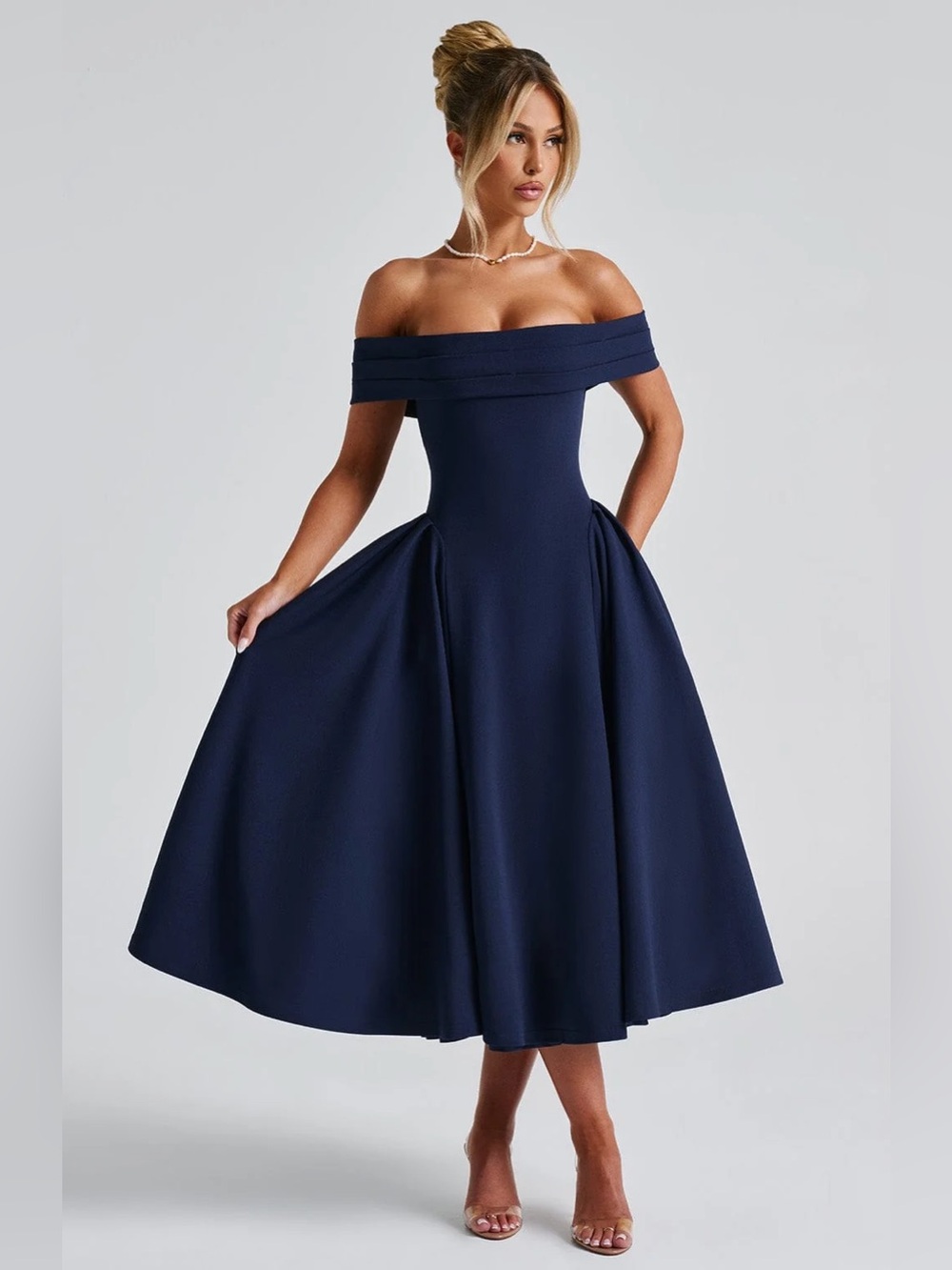 BABYBOO Miranda Midi Dress Medium Navy Fit & Flare Cottagecore Formal Coquette